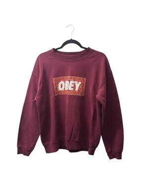 Obey Crew Neck Graphic Sweatshirt M Stained Glass Floral Spell Out Logo Print